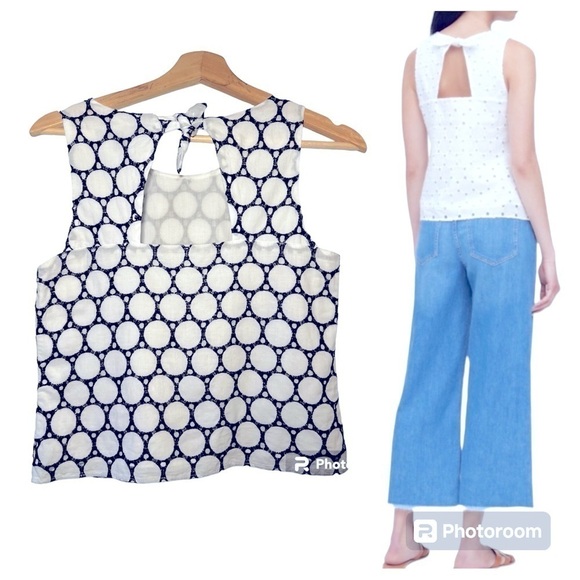 Banana Republic Eyelet Bow-back Tank Top Black White XS Petite - Picture 3 of 9